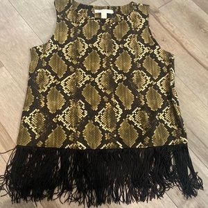 Michael kors snake print fringe top, size M